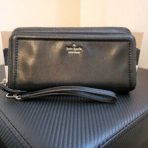 Kate Spade Patterson Drice Anita Leather Black Large Double Zip Wallet Wristlet